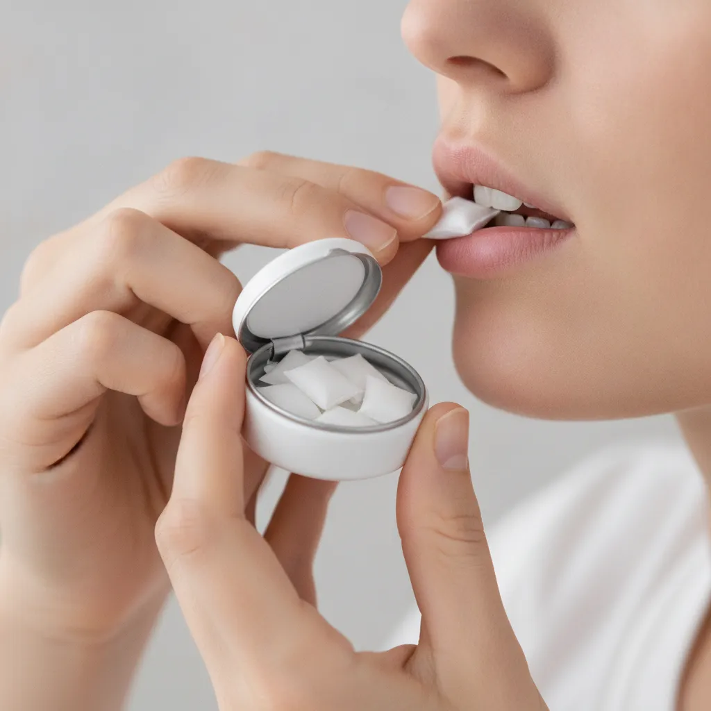 Person using an oral nicotine pouch in Europe, demonstrating correct placement under the upper lip