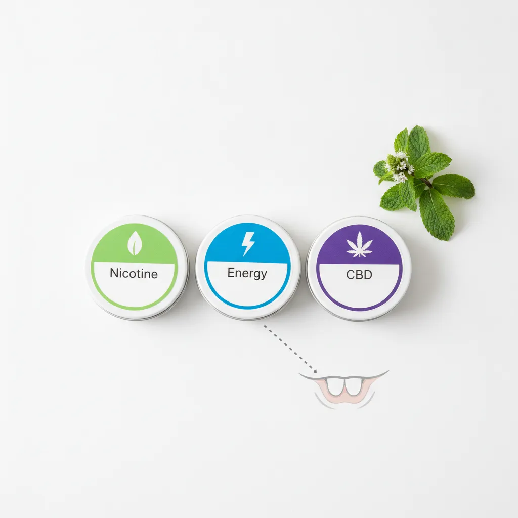 Outdare three-pouch system showing nicotine, energy, and CBD options to reduce nicotine pouch gum recession risk