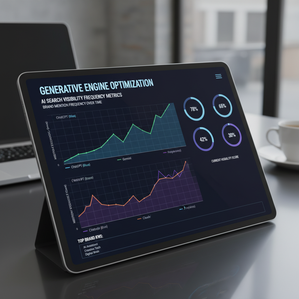 Generative engine optimization tracking dashboard displaying AI search visibility metrics across multiple platforms