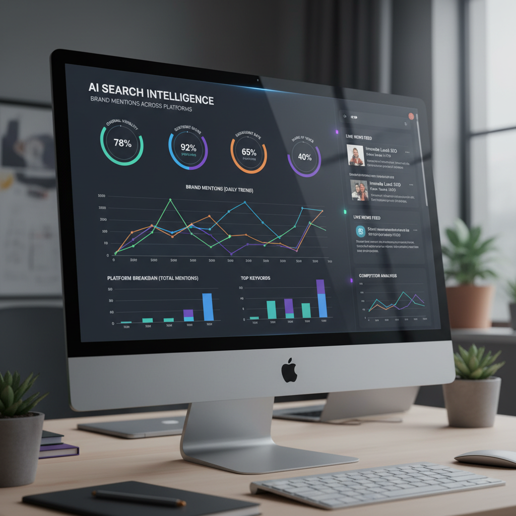 AI search visibility tracking dashboard for small business SEO software showing brand mention trends