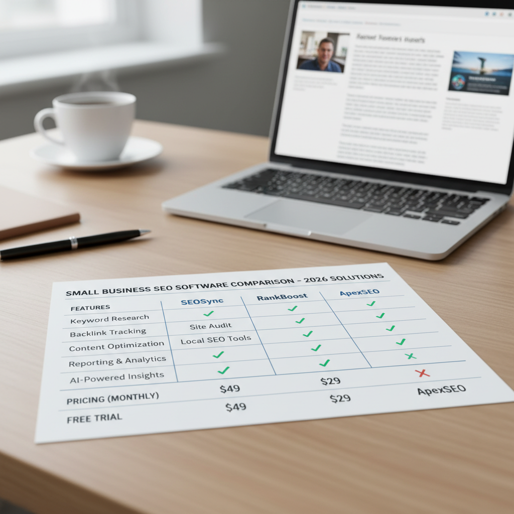 Feature comparison chart for small business SEO software options showing pricing and capabilities