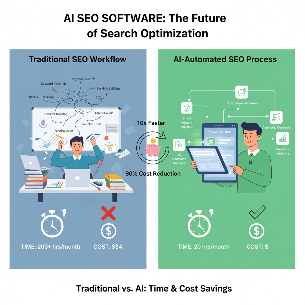 AI SEO software efficiency comparison showing automated optimization benefits
