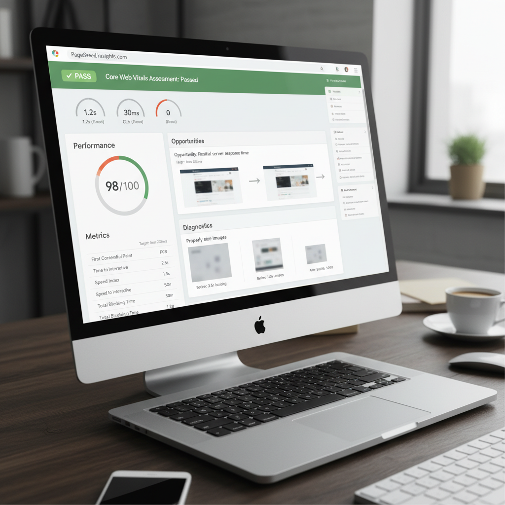 Google PageSpeed Insights technical SEO tools showing Core Web Vitals analysis and optimization suggestions