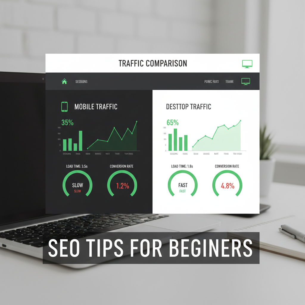 SEO tips for beginners mobile optimization analytics showing traffic and performance data