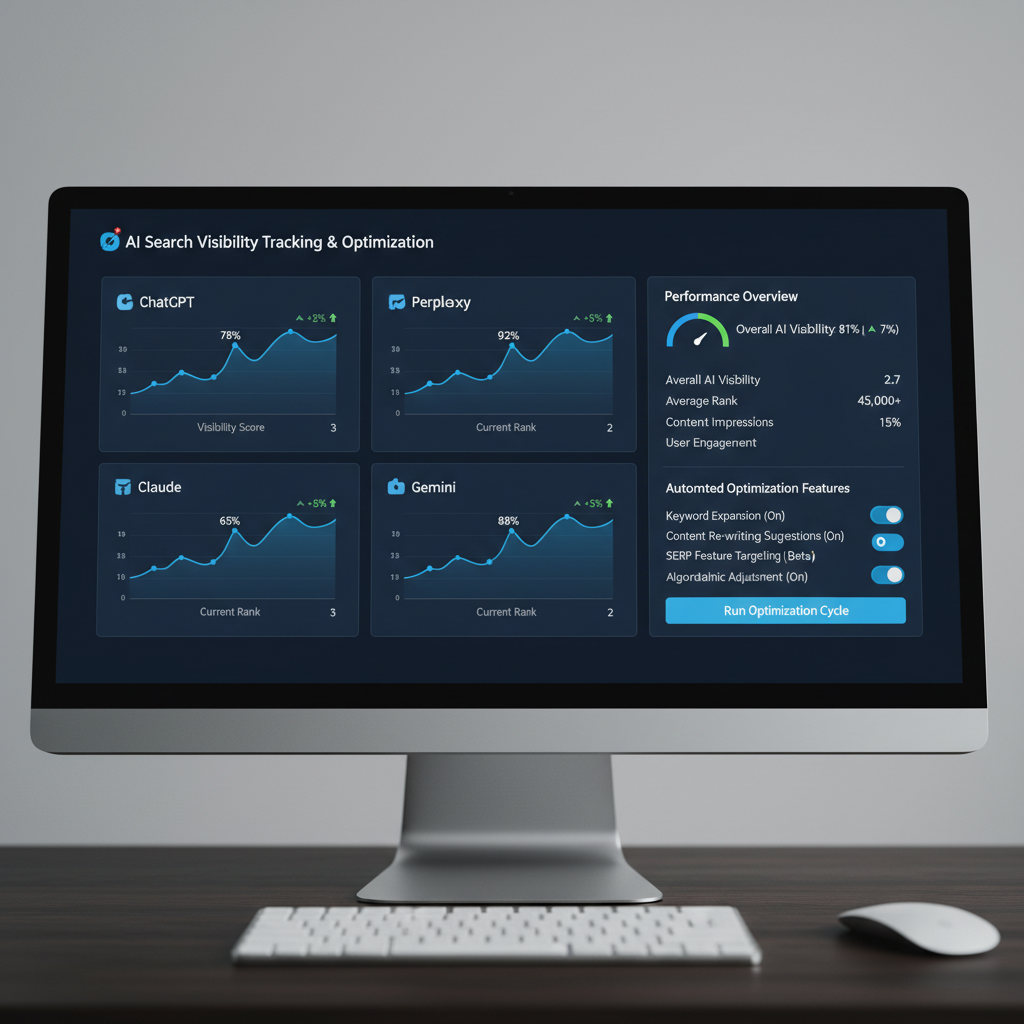 AI search engine optimization automation dashboard and tracking interface