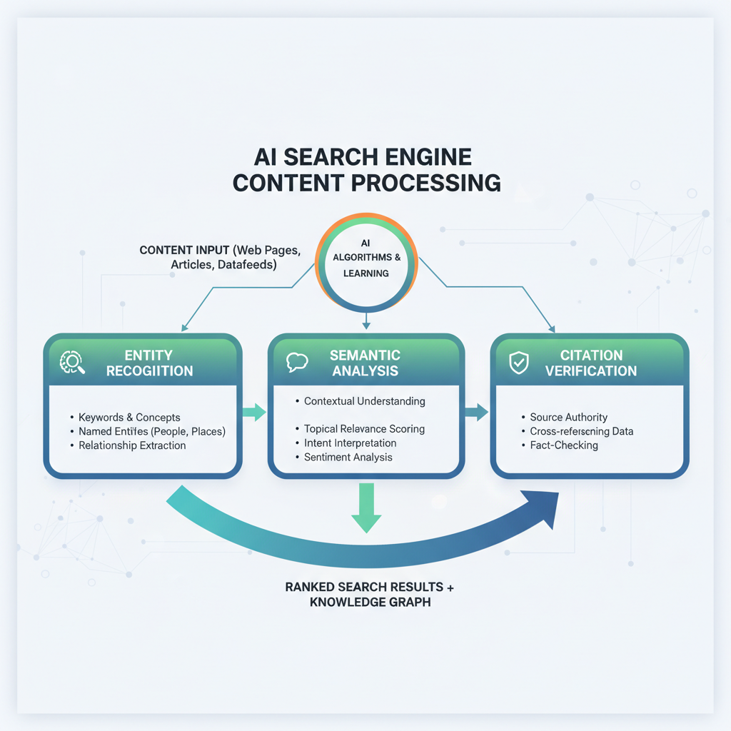 AI search engine optimization technical process flow diagram
