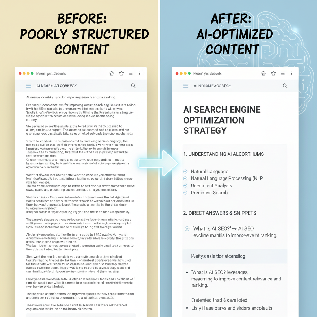 AI search engine optimization content structure comparison showing proper formatting