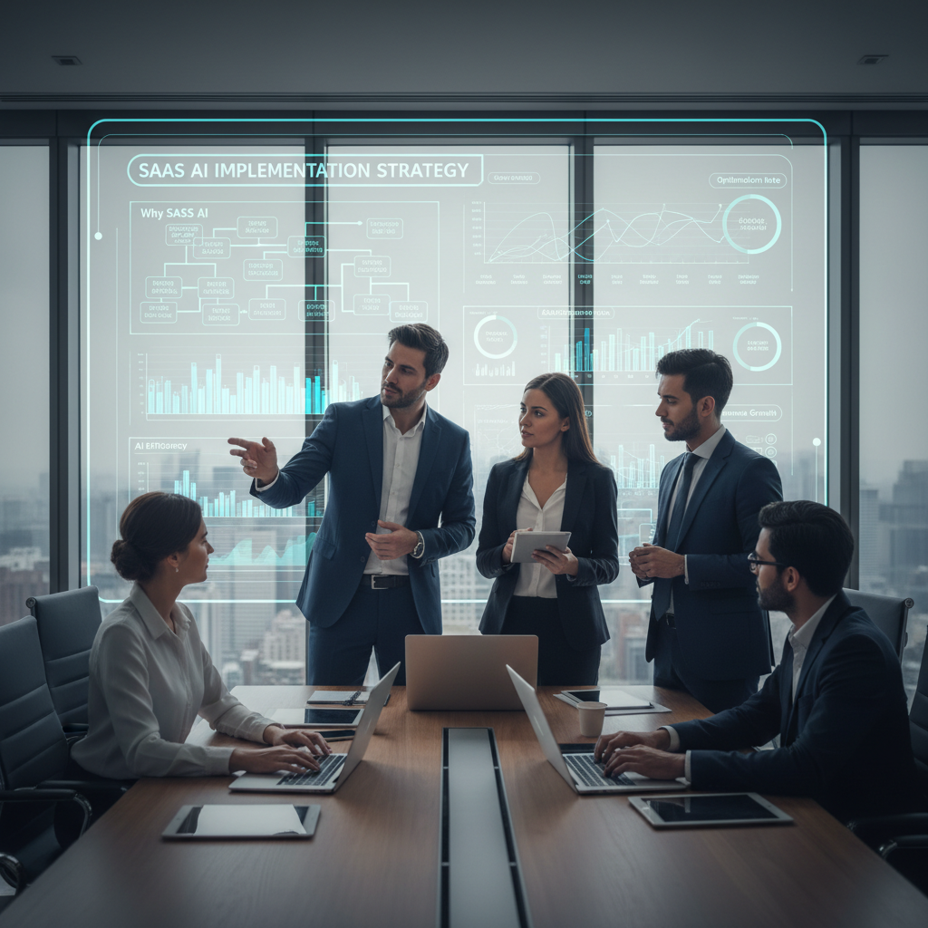 Best practices for SaaS AI implementation showing team collaboration and strategic planning in 2026