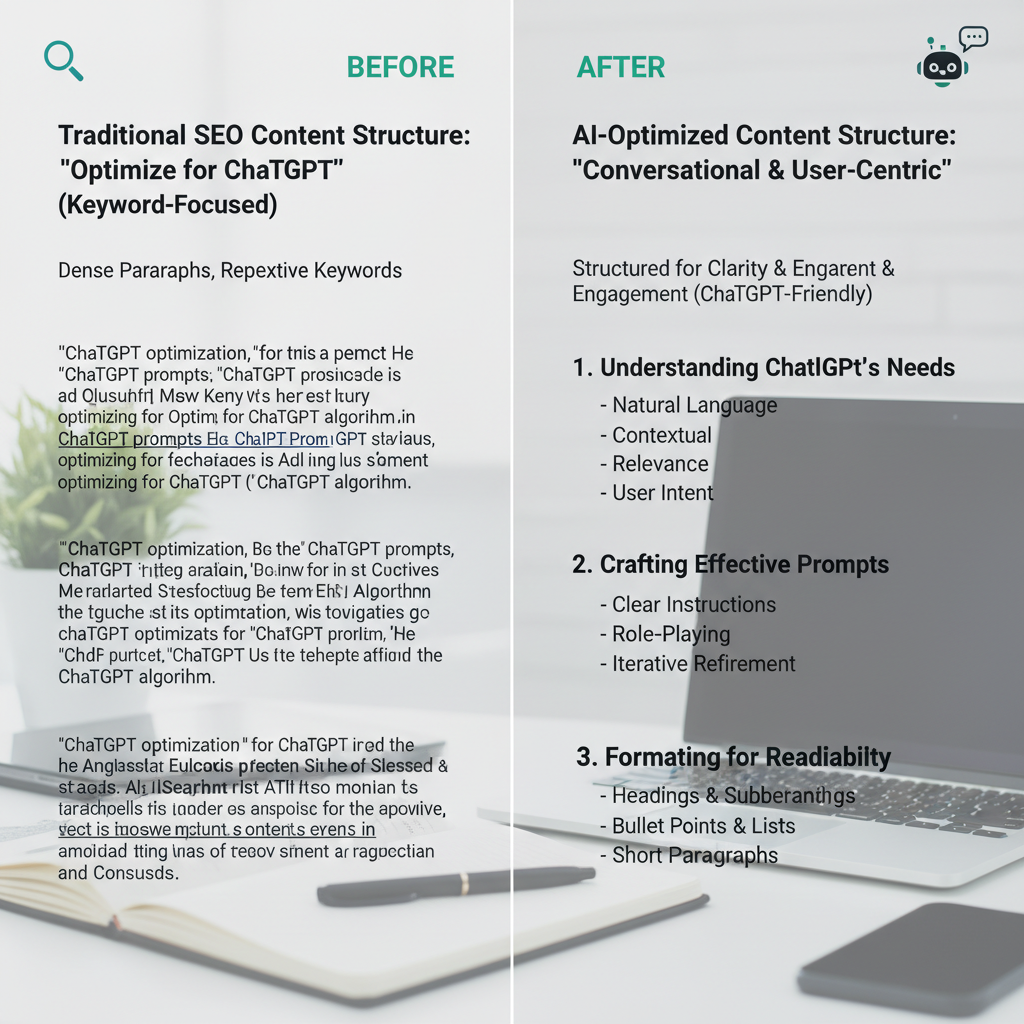 Content structure comparison showing how to optimize for ChatGPT with improved formatting