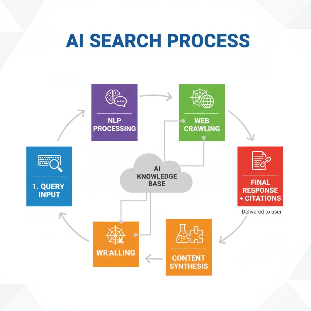 How AI search engines work process diagram