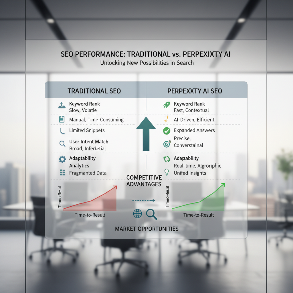 Perplexity AI SEO competitive advantage comparison showing increased visibility and market share opportunities
