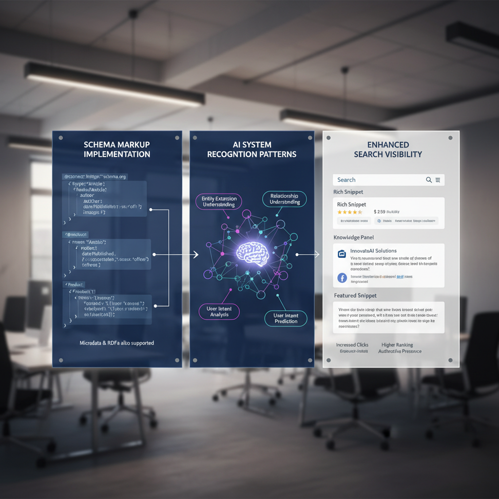 Schema markup implementation for AI search visibility optimization showing structured data elements