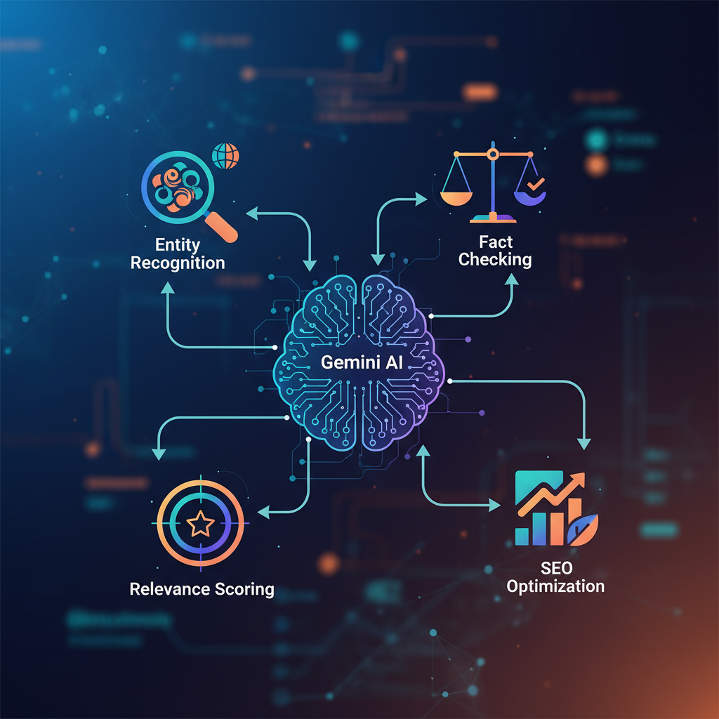 Google Gemini SEO content analysis workflow showing AI evaluation process and ranking factors