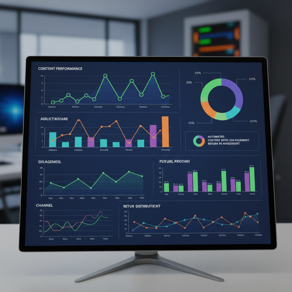 Content performance analytics dashboard showing automated content creation ROI and engagement metrics