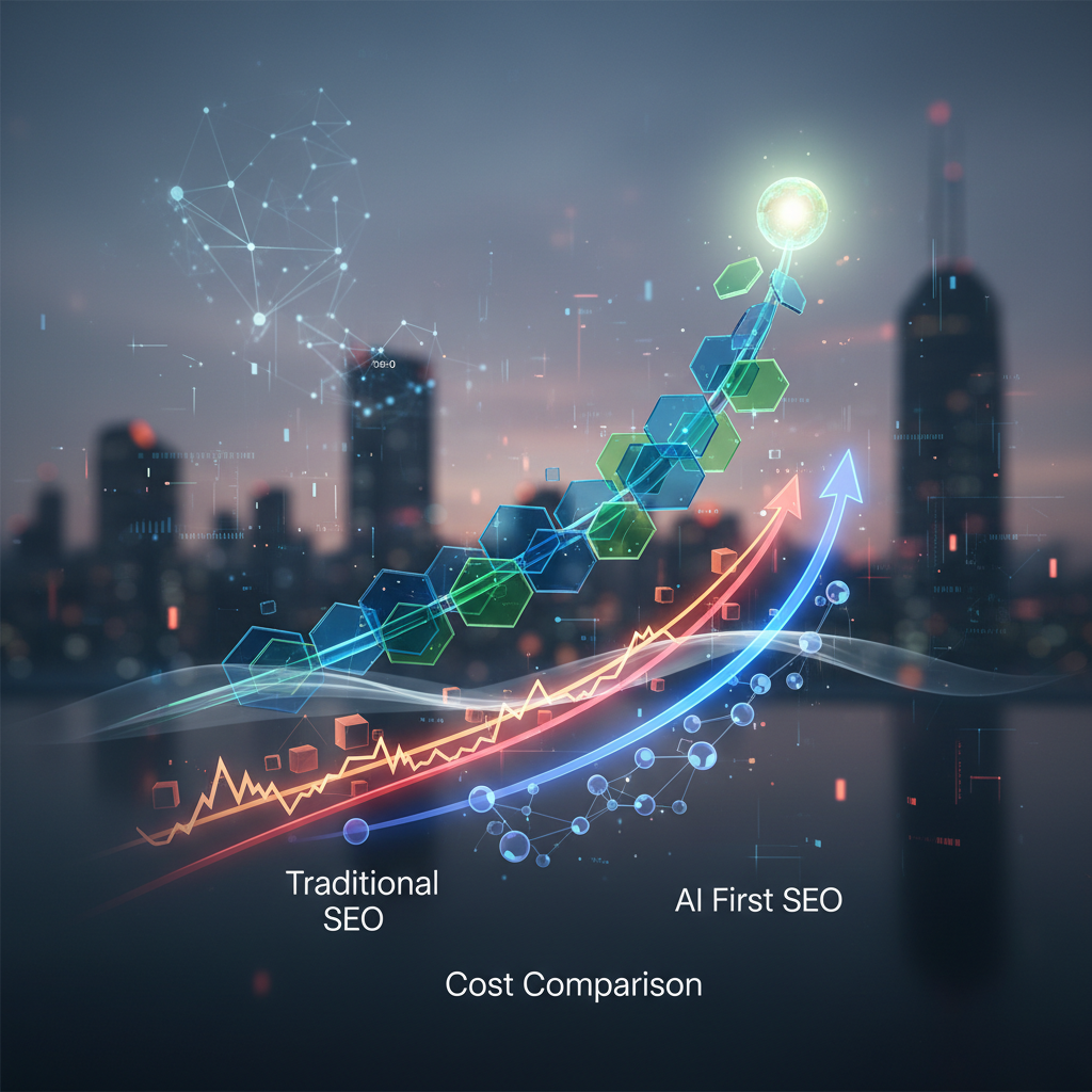 AI first SEO ROI comparison chart showing cost efficiency and visibility improvements