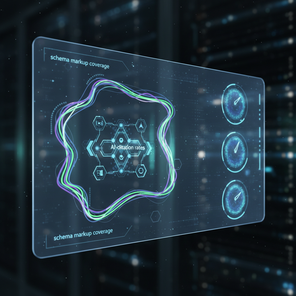 Technical SEO AI analytics dashboard displaying comprehensive performance metrics for AI search optimization