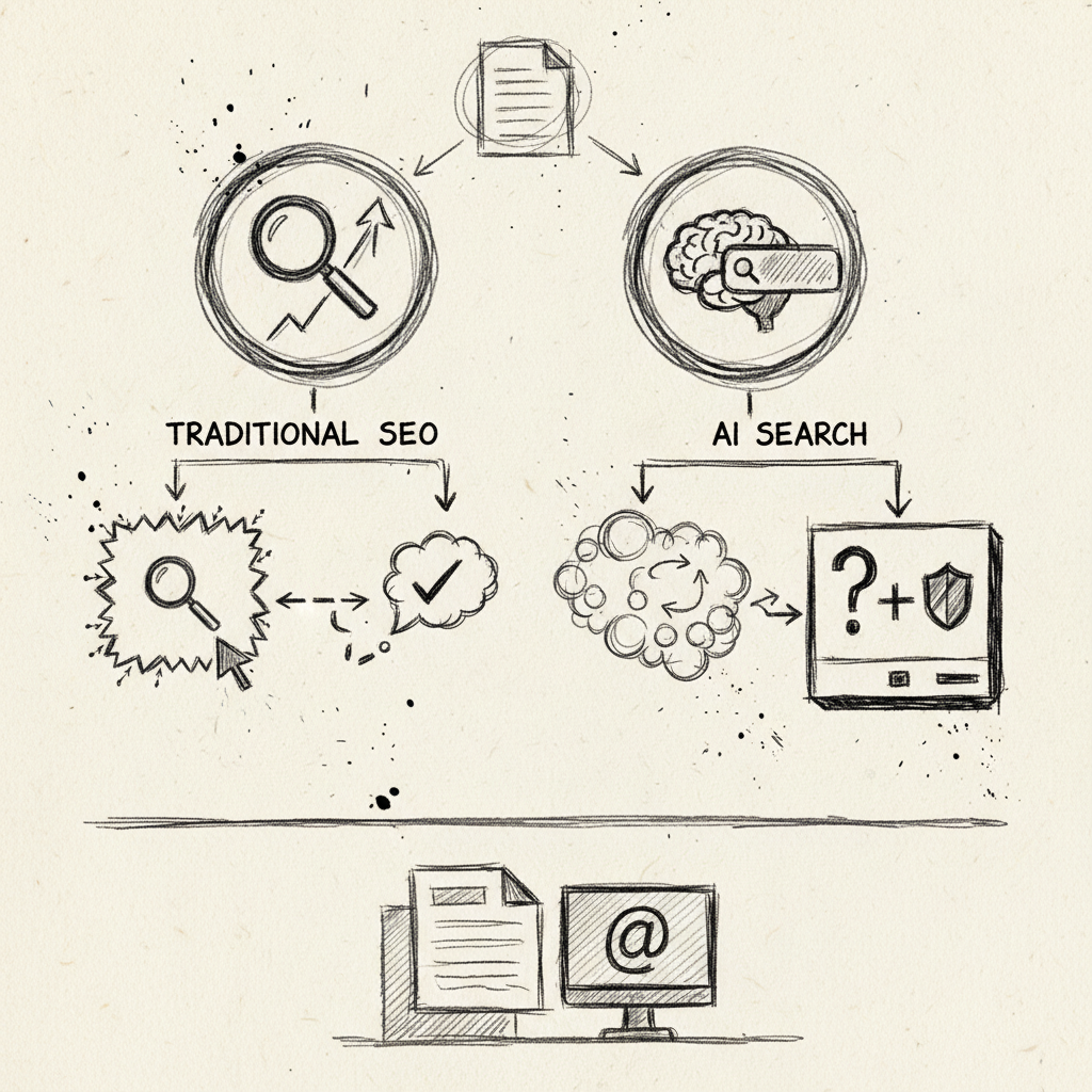 AI search vs Google SEO process comparison highlighting different optimization goals