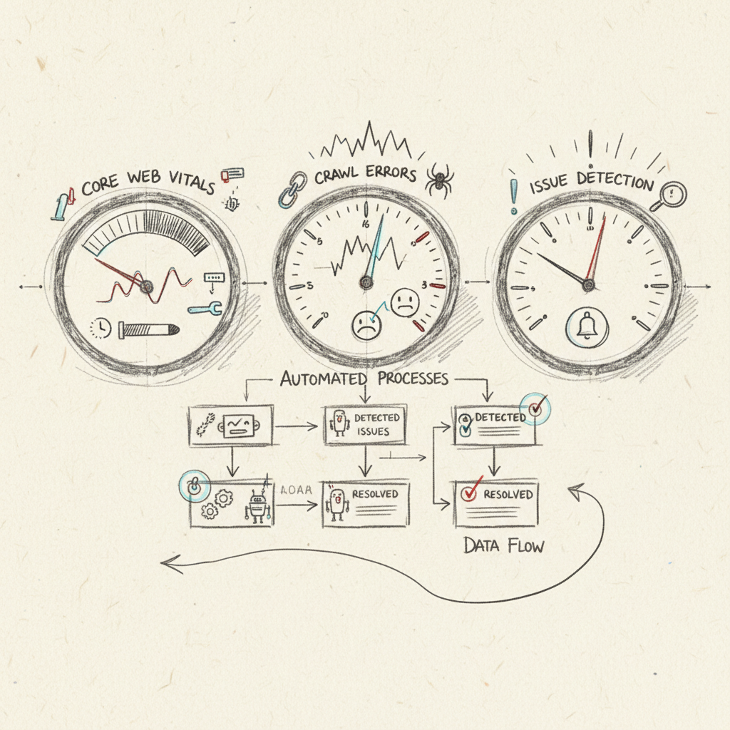 automated SEO monitoring technical health dashboard with performance metrics