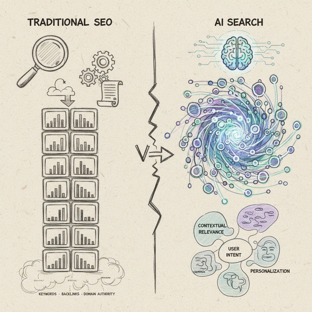 Comparison chart showing AI search rankings metrics versus traditional SEO rankings data