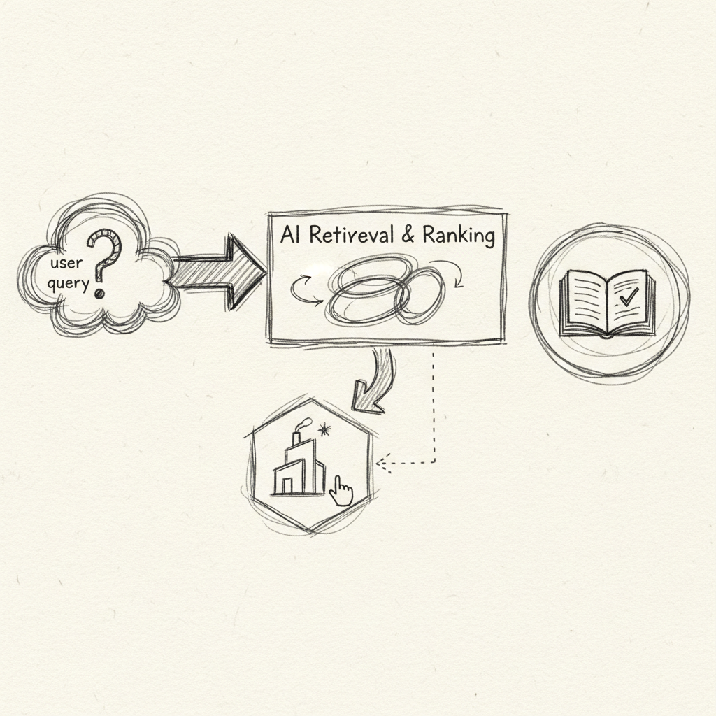 Diagram illustrating how AI search intent optimization works through retrieval-augmented generation and semantic ranking