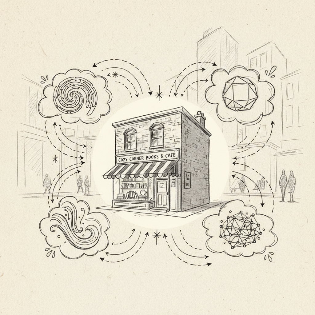 Illustration showing a small business gaining visibility through AI search algorithms across multiple AI engines