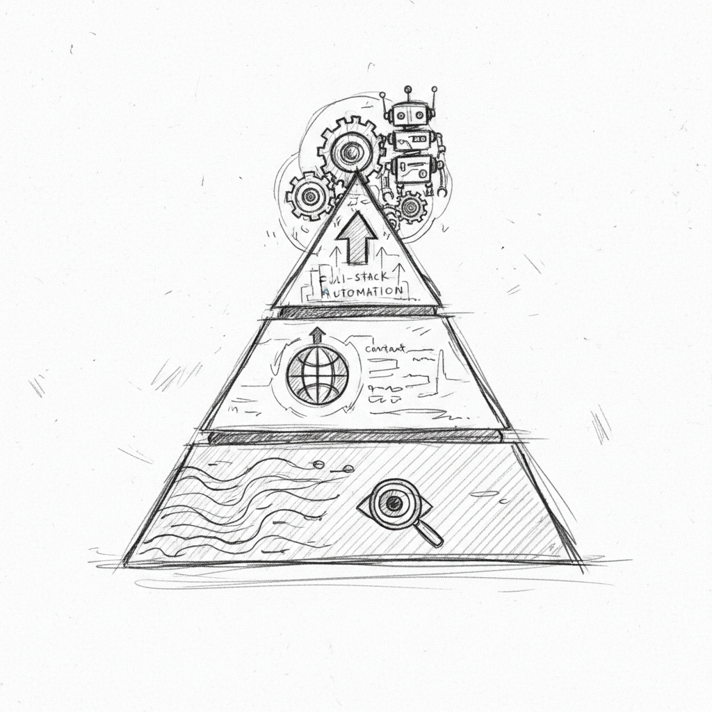Comparison diagram of GEO tools 2026 tiers from monitoring to full-stack AI search optimization