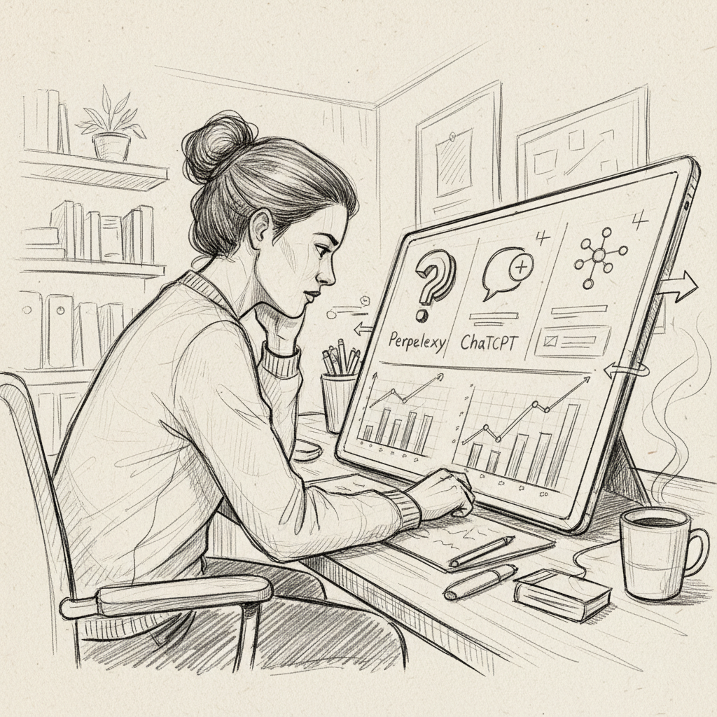 Small business owner tracking Perplexity AI recommendation visibility on dashboard