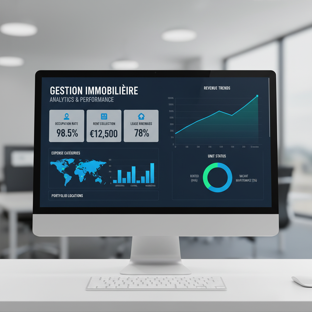 Analytics avancés logiciel gestion immobilière dashboard KPIs performance