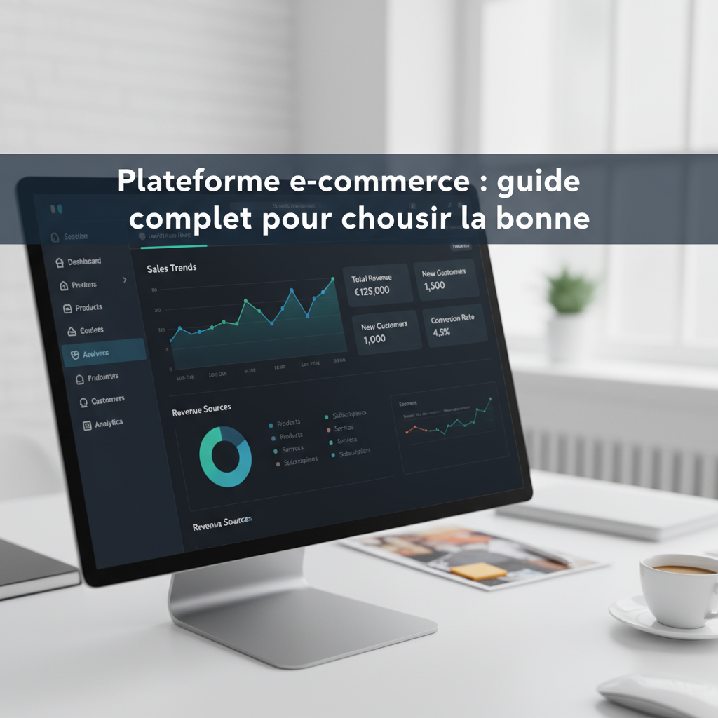Interface plateforme e-commerce moderne avec analytics avancés