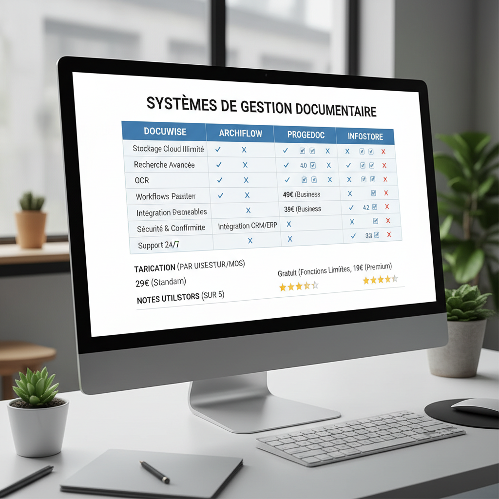 Tableau comparatif des systèmes gestion documentaire avec fonctionnalités et tarification 2026