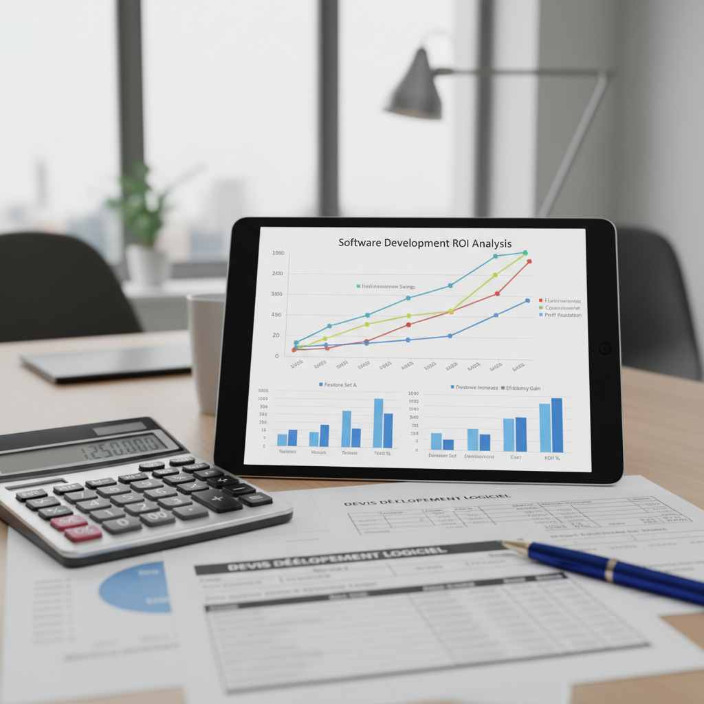 Analyse ROI pour devis développement logiciel avec graphiques financiers