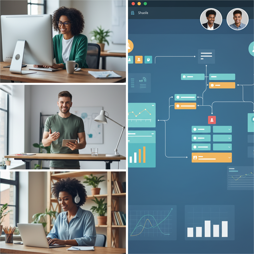 Équipe professionnelle utilisant des outils numériques de collaboration à distance