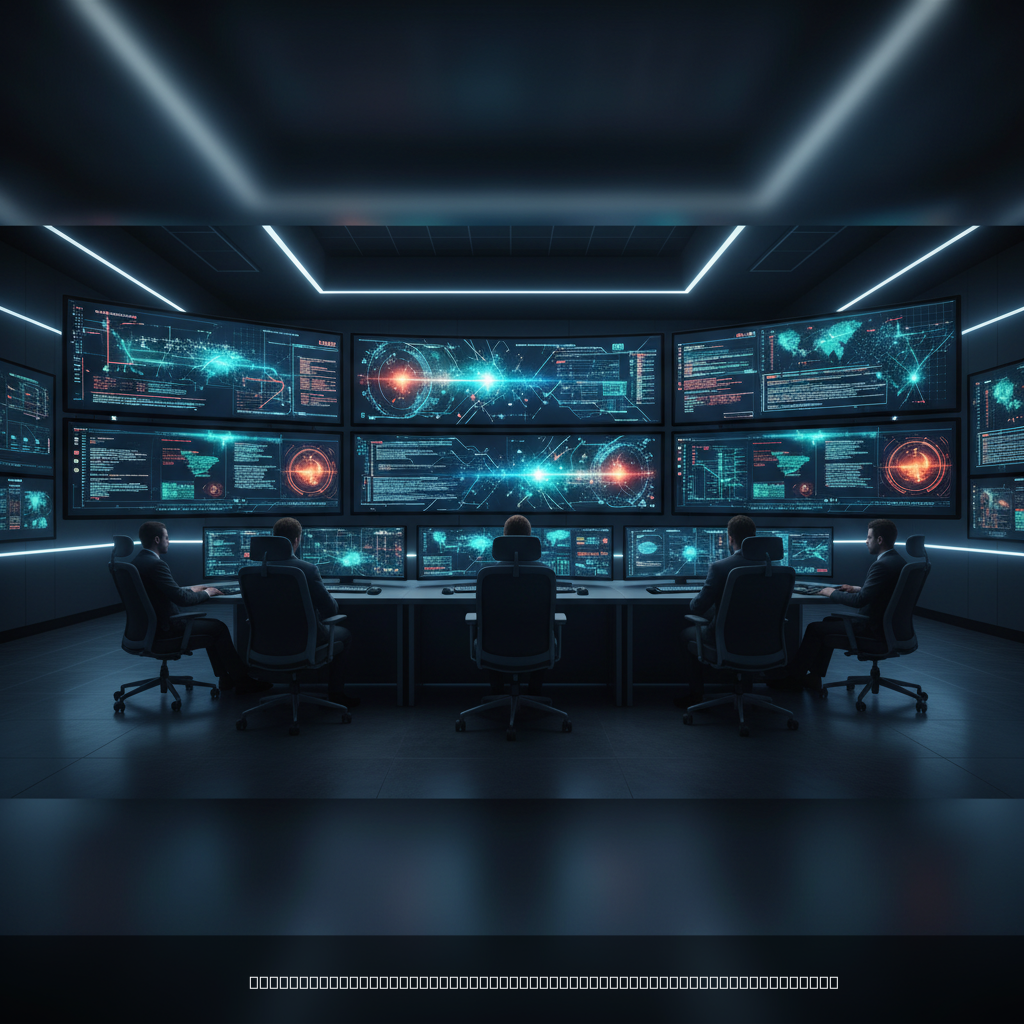 Centre opérationnel sécurité données entreprise avec tableaux de bord protection