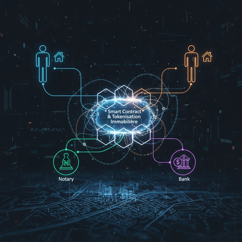 schéma blockchain immobilier smart contract tokenisation processus de transaction