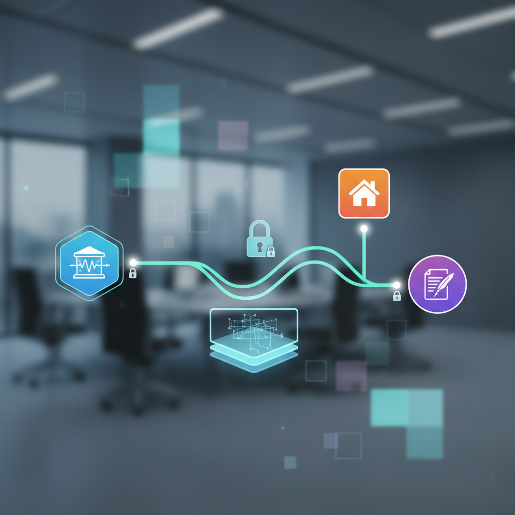 Flux d'interopérabilité données bancaires via API entre banque, agence immobilière et notaire