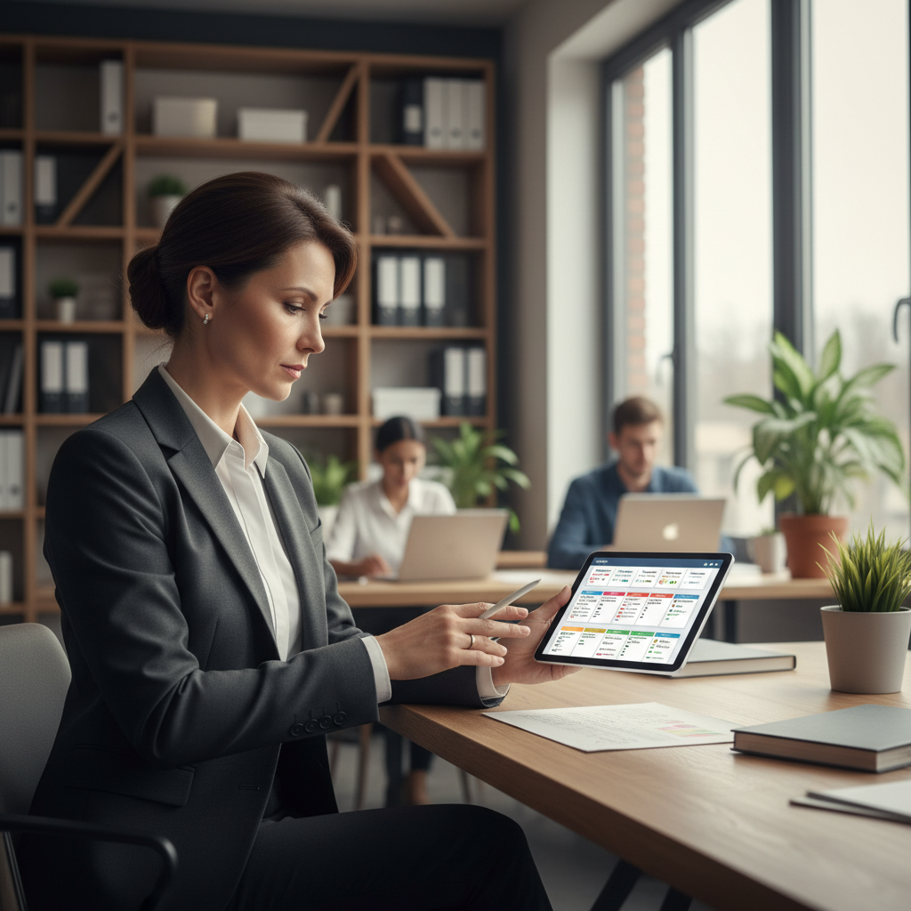 Notaire comparant des solutions CRM notaire sur tablette en 2026