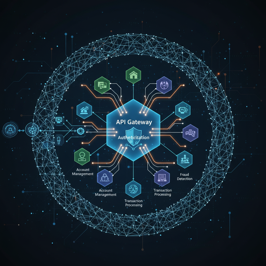 Schéma d'architecture API Gateway pour microservices bancaires