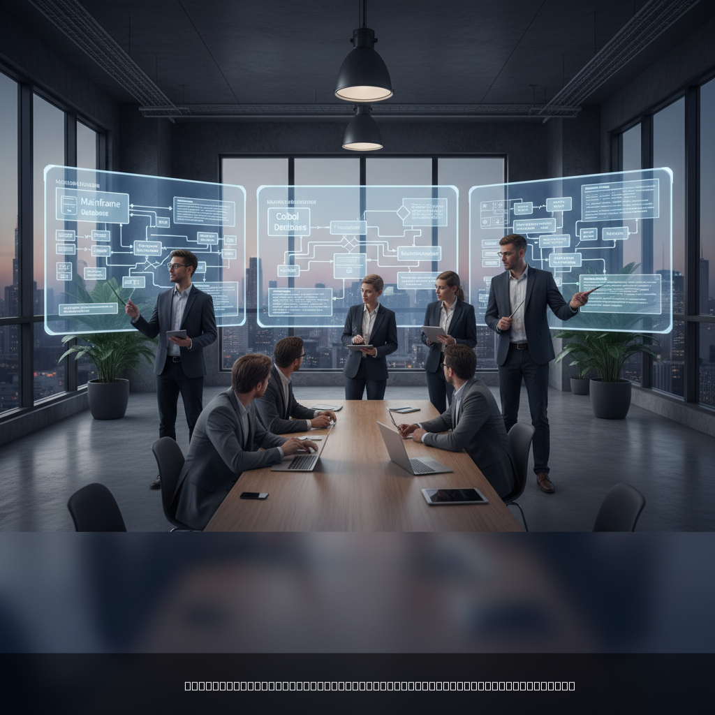 Équipe IT analysant l'architecture d'un système legacy dans le cadre d'une modernisation systèmes legacy