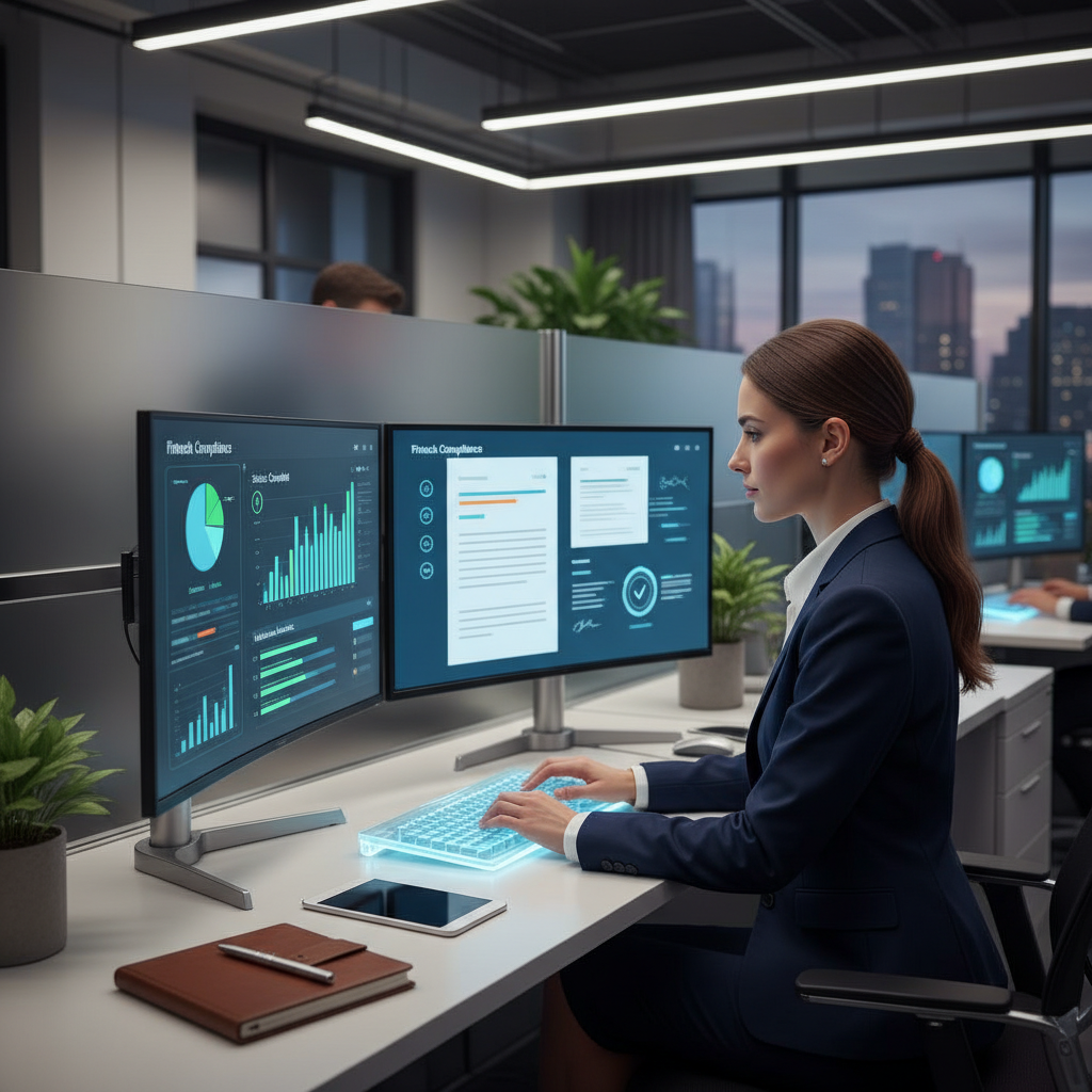 Professionnel des services financiers utilisant une plateforme fintech pour la validation de documents et la conformité