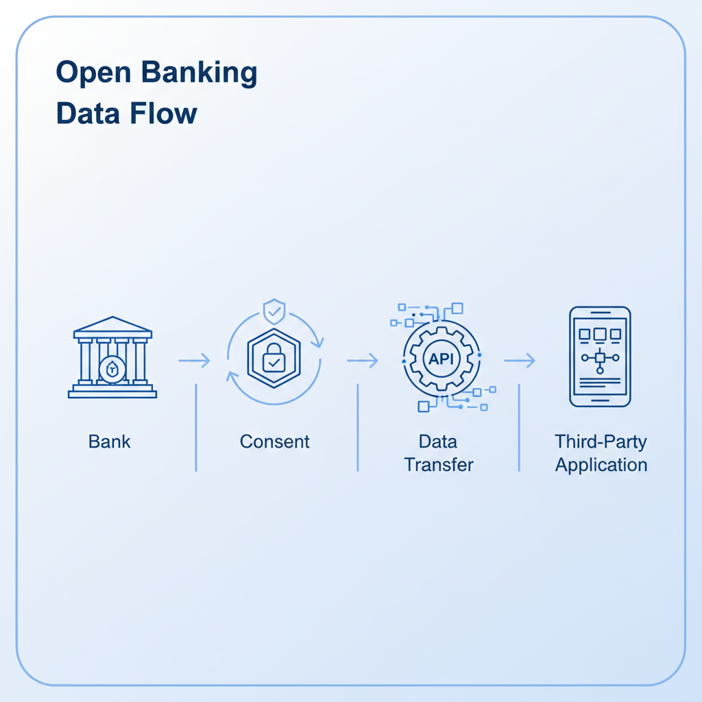 schéma de fonctionnement de l'open banking définition avec flux de données API entre banque et application tierce