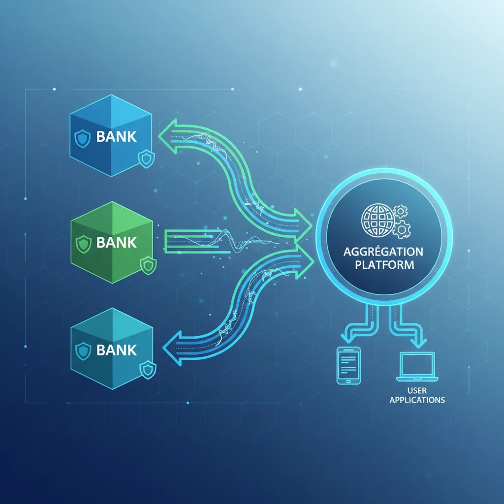Schéma technique du fonctionnement de l'agrégation bancaire définition via des API sécurisées DSP2