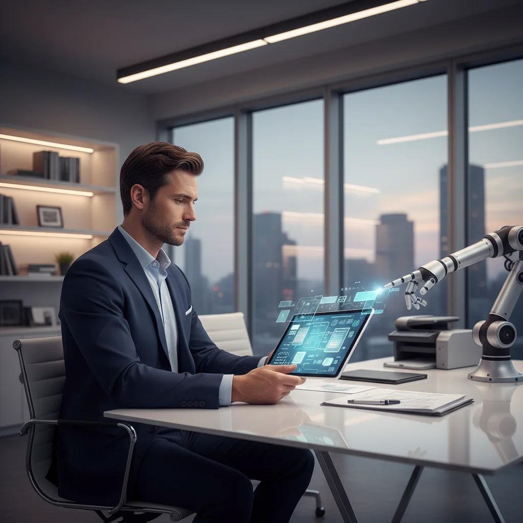 Professionnel utilisant la robotisation processus documentaires sur tablette