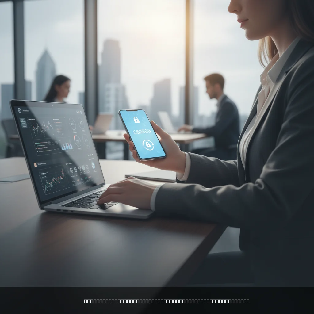 authentification multi-facteurs finance - employé bancaire utilisant la MFA pour accéder à une plateforme financière sécurisée