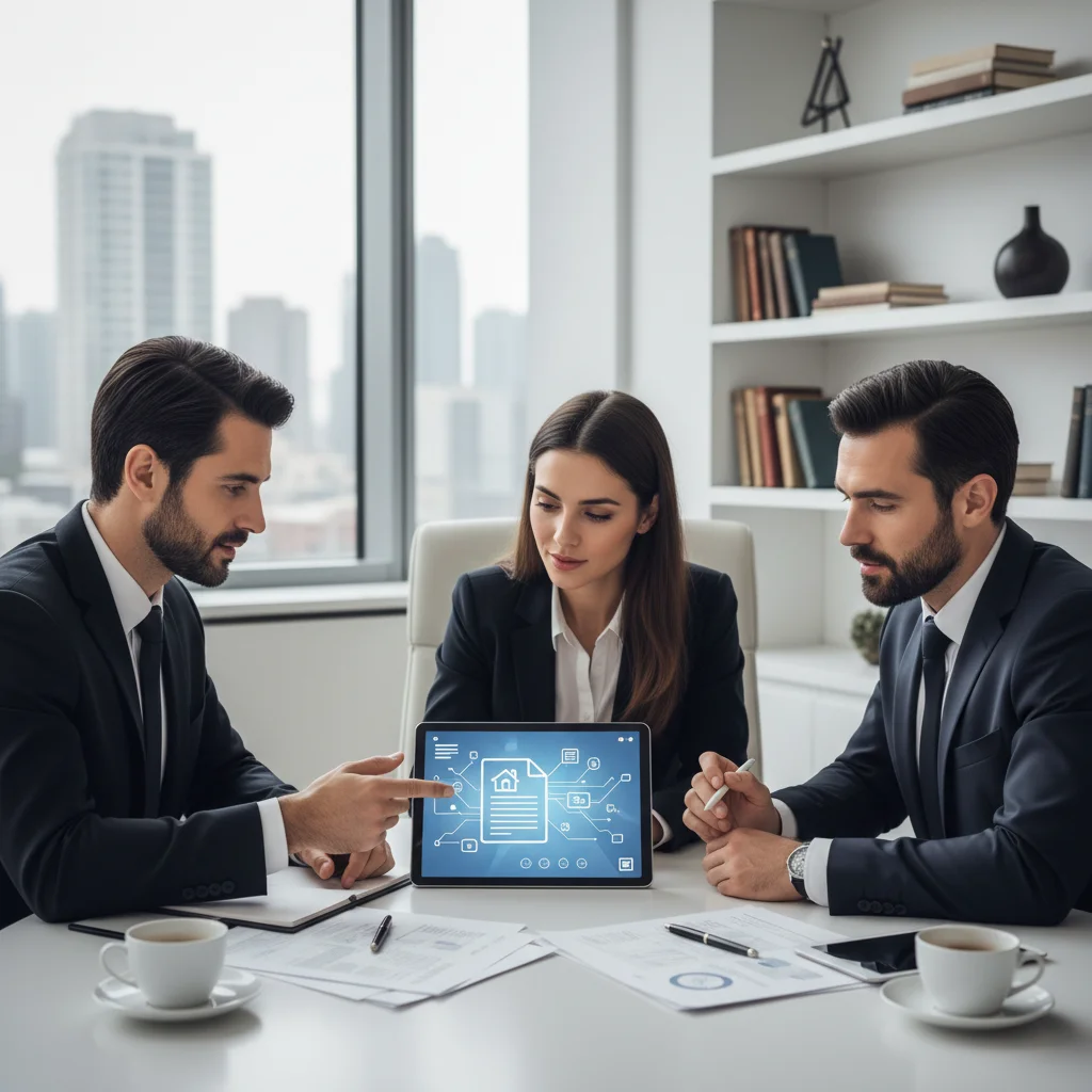 notaires et partenaires utilisant des outils de modernisation processus notariaux lors d'une transaction