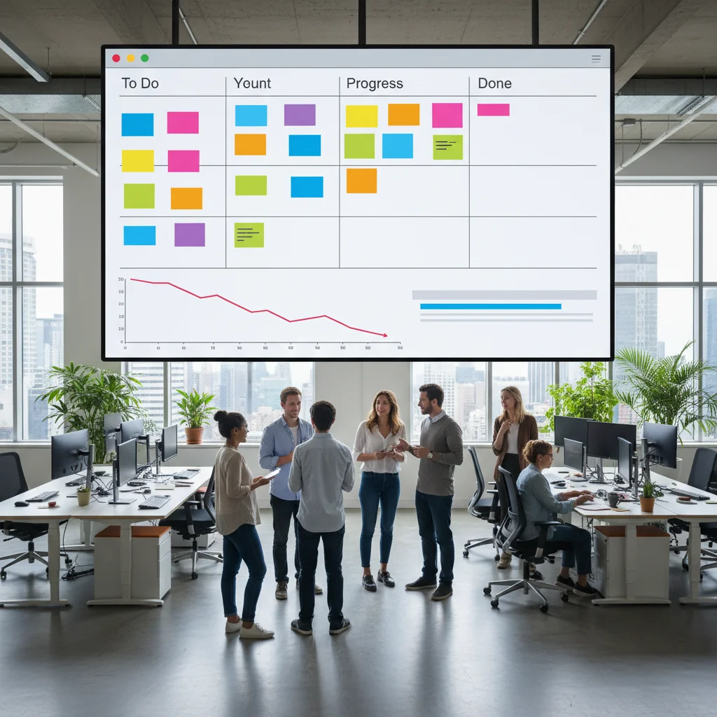 Tableau de sprint agile pour un projet de développement logiciel sur mesure dans un environnement professionnel