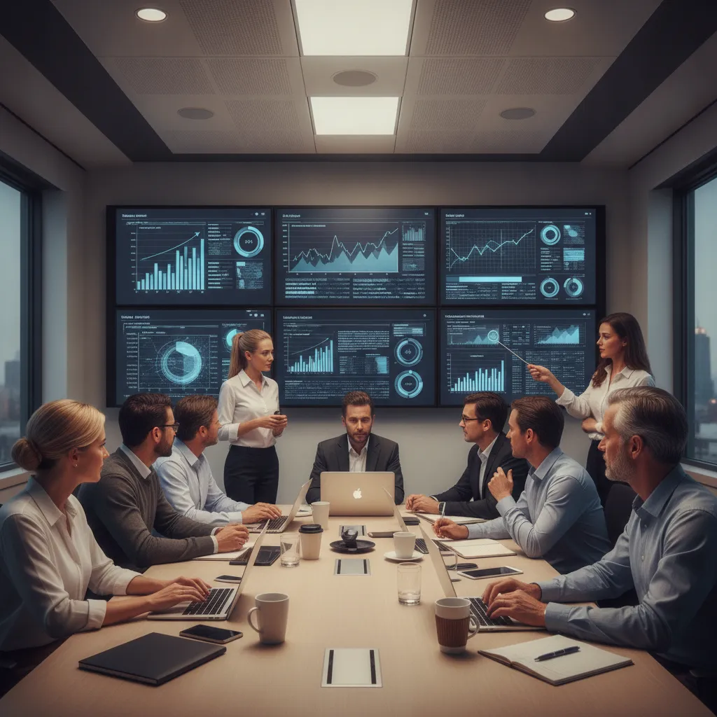 Équipe de support technique informatique analysant les indicateurs de performance