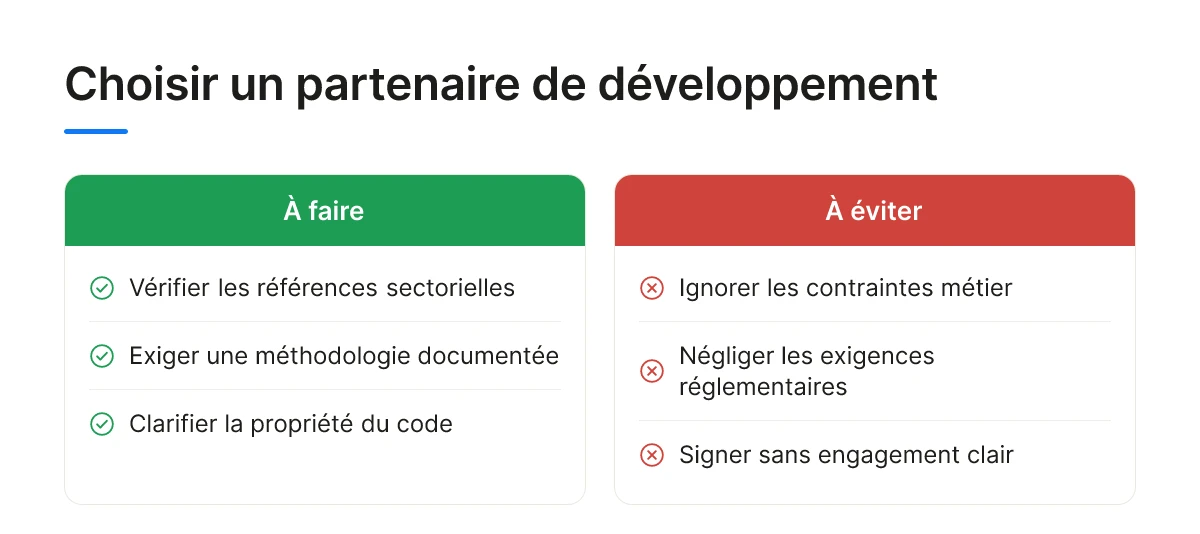 Choisir un partenaire de développement