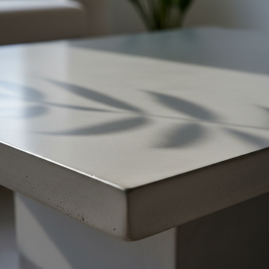 détail texture table basse béton ciré avec finition Mortex