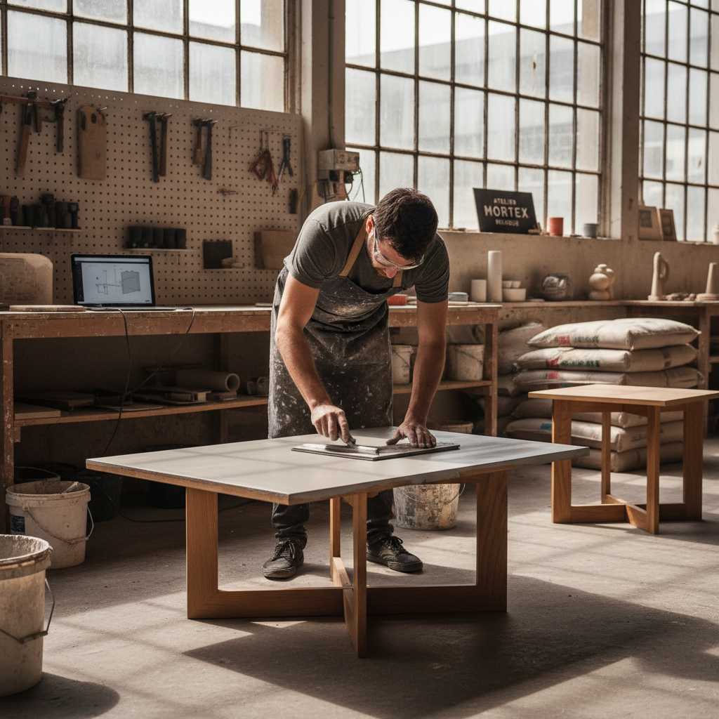 fabrication artisanale table basse design contemporain atelier Belgique