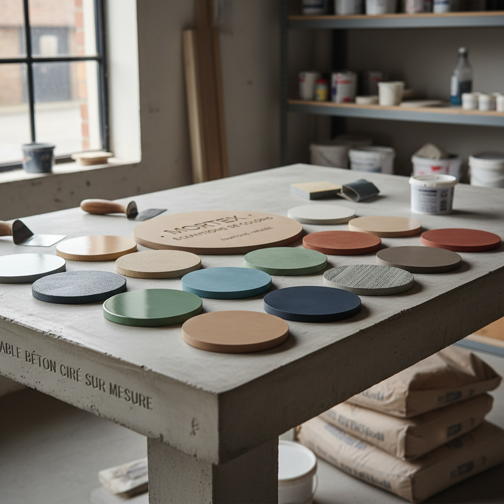 Palette coloris table béton ciré sur mesure finitions Mortex